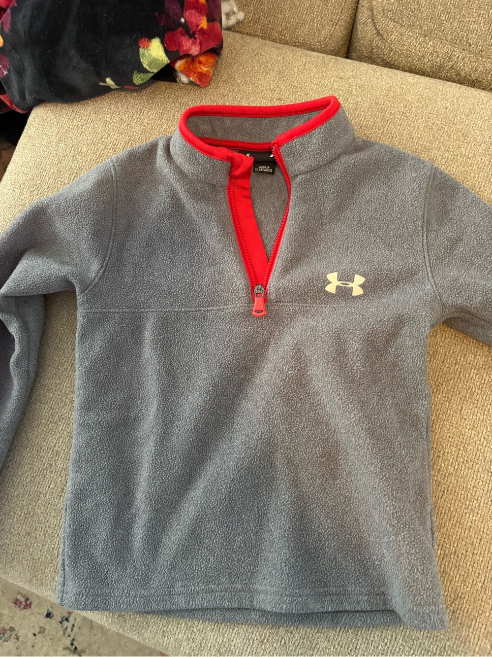 Under Armour Boy’s Gray Half-Zip Fleece Pullover with Red Trim